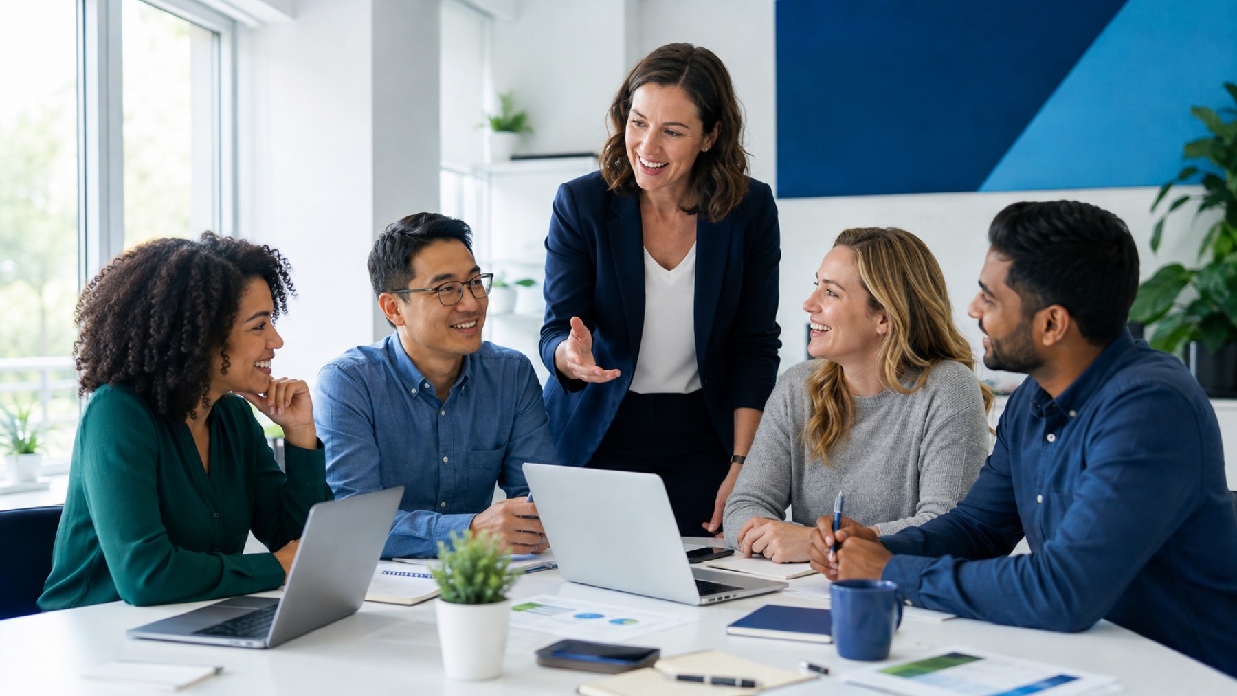 Facilitator leading a workplace training workshop with a small team